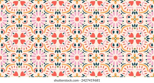 Ethnic abstract tile art. Seamless pattern in tribal, folk embroidery, and Mexican style. Aztec geometric art ornament print. Design for carpet, wallpaper, clothing, wrapping, fabric, cover, textile.