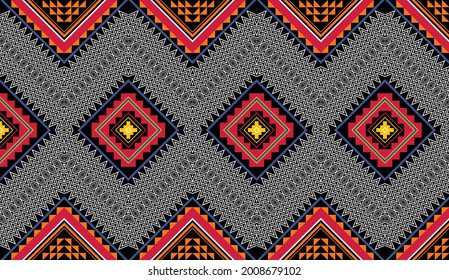 Ethnic abstract triangle pattern art. Seamless pattern in tribal, folk embroidery, and Mexican style. Aztec geometric art ornament print.Design for carpet, clothing, wrapping, fabric, cover, textile