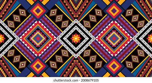 Ethnic abstract triangle pattern art. Seamless pattern in tribal, folk embroidery, and Mexican style. Aztec geometric art ornament print.Design for carpet, clothing, wrapping, fabric, cover, textile
