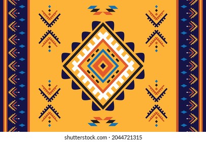 Ethnic Abstract Yellow. Seamless pattern in tribal, folk embroidery, and Mexican style. Aztec geometric art ornament print.Design for carpet, wallpaper, clothing, wrapping, fabric, cover, textile