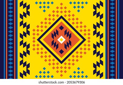 Ethnic Abstract Yellow. Seamless pattern in tribal, folk embroidery, and Mexican style. Aztec geometric art ornament print. Design for carpet, wallpaper, clothing, wrapping, fabric, cover, textile.