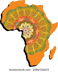 Die Karte des ethnischen Afrikas von Kontinent und Festland. Afrikanisches Mandala. Strukturierte Vektorgrafik Afrikas. Vektorillustration. Abstrakter farbiger Hintergrund