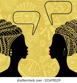 Ethnic african background with african women talking each other. 
A good example of visualization of communication between people, the discussion on the same topic or on various topics.