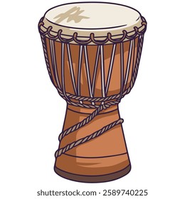 Ethnic African Djembe Drum in Cartoon Style Musical Instrument Vector