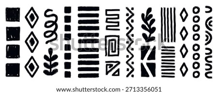 Ethnic African geometric boho set monochrome line art hand drawn. Vector illustration.