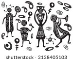 Ethnic African pattern. The culture of the peoples of Africa. Elements for fabric and any design. Abstraction. Decoration. Religious dances and songs. Signs and symbols of the peoples of the world.