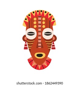 Ethnic african tribal mask with huge eyes and open mouth. Traditional ritual symbol. Ancient human art. Flat vector illustration isolated on white background