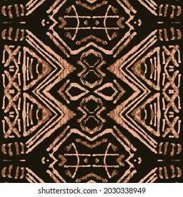 Ethnic African Vector Print Boho. Chocolate Abstract Kaleidoscope. Brown Artwork Handmade. Carpet Hippie Geometric. Brown Graphic Design. Aztec Mosaic. Mud Cloth Bohemian Trendy.