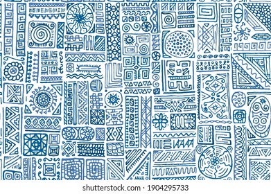 Ethnic african vector seamless pattern. Cloth textile print design. African moroccan ethnic tribal hand drawn swatch. Vintage doodle patchwork. Summer dress print ornament.