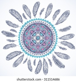 Ethnic American Indian Dream catcher can be used as a greeting card