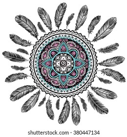 Ethnic American Indian Dream catcher can be used as a greeting card svg
