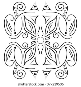Ethnic American Indian vector texture, boho decorative ornament. Black and white aztec pattern, folk background with traditional elements