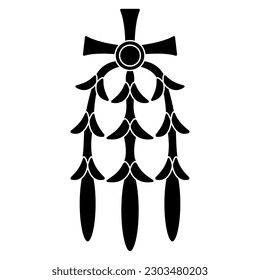 Ethnic ancient Egyptian ornament with stylized floral motifs and cross symbol. Jewelry design. Black and white negative silhouette.