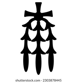 Ethnic ancient Egyptian ornament with stylized floral motifs and cross symbol. Jewelry design. Black silhouette on white background.