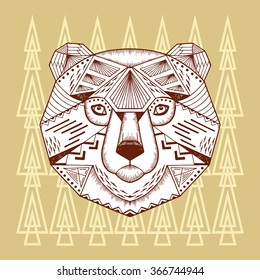 Ethnic animal. Ethnic Bear. Bear head. Hand drawn illustration Vector illustration