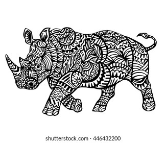 Ethnic Animal Doodle Detail Pattern - Rhinoceros Zentangle  Illustration