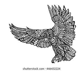Ethnic Animal Doodle Detail Pattern - Eagle Zentangle Illustration