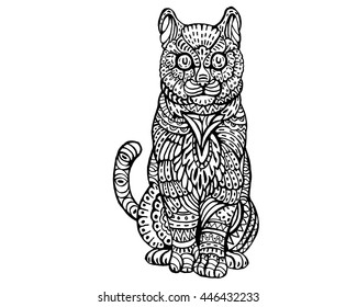 Ethnic Animal Doodle Detail Pattern - Cute Cat Zentangle Illustration