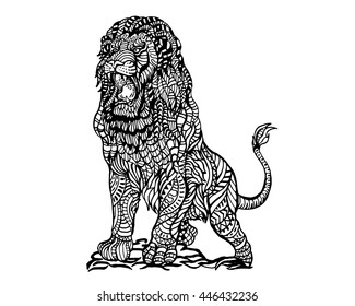 Ethnic Animal Doodle Detail Pattern - Angry Lion Zentangle Illustration