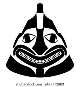 Ethnic animal mask or hat of Tlingit Indians. Indigenous Native American design. Black and white silhouette.