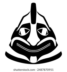 Ethnic animal mask or hat of Tlingit Indians. Indigenous Native American design. Black and white silhouette.