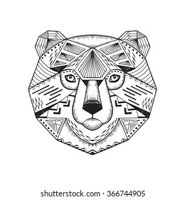 Ethnic animal. Tribal patterned Bear. Bear head. Hand drawn Vector illustration