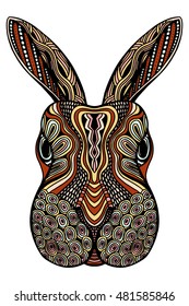 Ethnic animal. Tribal patterned Rabbit. Bunny head. Hare. Hand drawn illustration in zentangle style - Vector illustration