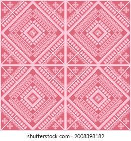 ethnic antique geometric pink flower seamless in pink background for fabric