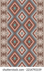 Ethnic Arabesque Geometric Pattern. Vector Vintage Ethnic Geometric Diamond Pattern With Border Seamless Background. Ethnic Persian Carpet, Area Rug Pattern Design For Interior Decoration Elements.