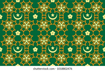Ethnic arabic pattern ornament. Vector traditional background in green, ocher and yellow colors.