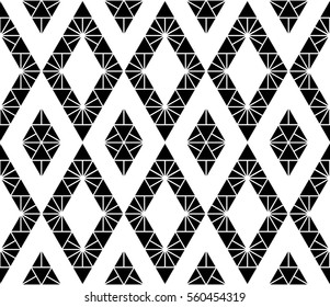 Ethnische Argyle-nahtlose Muster in Monochrom.  Gittergeometrische Formen, Hintergrund. Vektorillustration