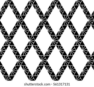 Ethnic argyle seamless pattern in monochrome.  Lattice geometric shapes background. Vector illustration