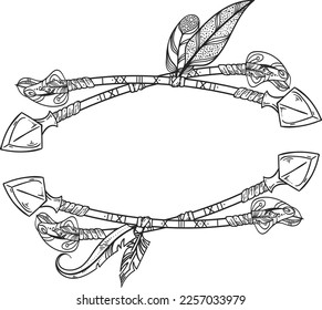 Ethnic arrow frame. Round boho sketch border