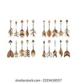 Ethnische Pfeilillustration. Boho-Pfeil in Flach-Design-Illustration.  Dekoratives Design im Boho-Stil. Vektorgrafik einzeln auf weißem Hintergrund.