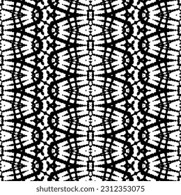 Doodle Batik de Arte Étnico. Sencillo patrón mexicano. Patrón de tinta nativa étnica. Colores negros Textura de guijarros oscuros. Impresión de tinta manual sin inconvenientes. Vector de línea nativa de color negro. Repetición tribal oscura e impecable