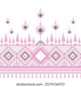 Ethnic art fabric design Continuing the local fabric pattern Ethnic design, white flower, geometric, used for weaving carpets, wallpaper, pink clothes, embroidery, illustrations, cards, scrapbooks.