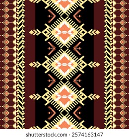 Ethnic art fabric design Continuing the local fabric pattern Ethnic design, white flower, geometric, used for weaving carpets, wallpaper, brown  clothes, embroidery, illustrations, cards, scrapbooks.