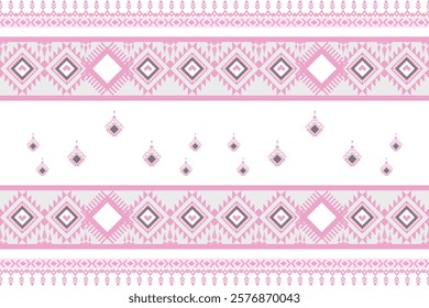 Ethnic art fabric design Continuing the local fabric pattern Ethnic design, white flower, geometric, used for weaving carpets, wallpaper, pink clothes, embroidery, illustrations, cards, scrapbooks.