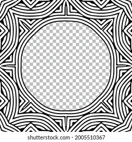 Patrón de arte étnico al estilo oriental hecho a mano. Marco blanco negro aislado geométrico para texto. Plantilla para creatividad, colorear.