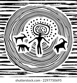 Ethnic art  petroglyphs   cave paintings  rough texture  seamless pattern