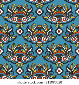 Ethnic Asian Vector Damask Flower Seamless Pattern