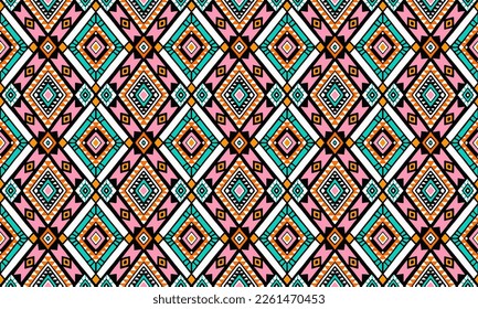 Ethnic Aztec Abstract Background cute Pink Green geometric tribal ikat folk Motif Arabic oriental native pattern traditional design carpet wallpaper clothing fabric wrapping print batik folk vector