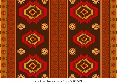 Ethnic Aztec abstract geometric boho traditional seamless on damask, pastel background pattern. Native decorative Ikat textile design for fabric, clothing, embroidery, ornament, texture, wallpaper
