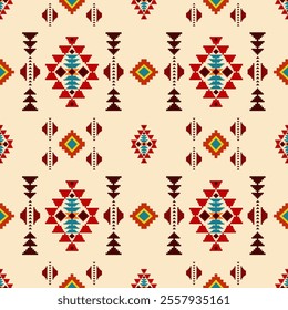 Ethnic Aztec abstract geometric oriental traditional embroidery seamless pattern. Native geometry decorative design for fabric, clothing, border decor, interior, wallpaper, background, texture, print
