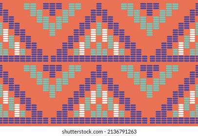 Ethnic Aztec abstract ikat art. Seamless motif triangle chevron pink pattern in tribal, Navajo folk embroidery, and Mexican style. geometric art ornament print.Design for carpet, wallpaper, textile.