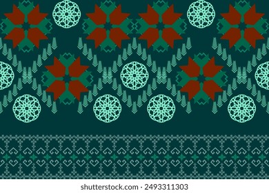 Ethnic Aztec geometric textile embroidery seamless pattern. Native Ikat elements decoration design for fabric, clothing, ornament, background, abstract, border decor, wallpaper, sewing, printing, art