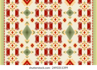 Ethnic Aztec geometric textile embroidery seamless pattern. Native Ikat elements decoration design for fabric, clothing, ornament, background, abstract, border decor, wallpaper, sewing, printing