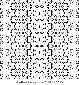 Ethnic Aztec Ink Pattern. Black Colour Dark Scribble Textile. Black Color Ethnic Geo Vector. Seamless Line Print. Native Ink Doodle Batik. Simple Mexican Pattern. Abstract Dark Doodle Vector