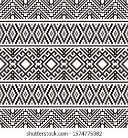 Ethnic Aztec Pattern Illustration Design in black and white color. design For Background, Frame, Border or Decoration. Ikat, geometric pattern, native Indian, Navajo, Inca