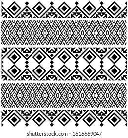 Ethnic Aztec Pattern Illustration Design in black and white color. design For Background, Frame, Border or Decoration. Ikat, geometric pattern, native Indian, Navajo, Inca Design